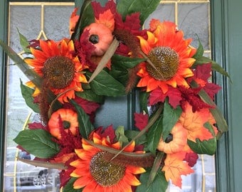 Fall Wreath - Sunflower Wreath - Autumn Wreaths - Front Door Wreath for Fall - Thanksgiving Wreath - Autumn Door Wreath - Fall Door Decor