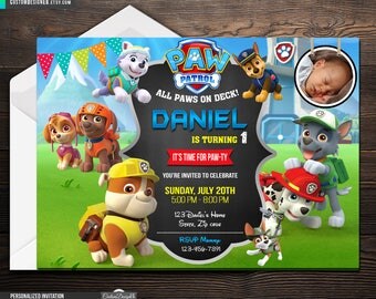 Paw Patrol Invitation, Paw Patrol Birthday Invitation, Paw Patrol Party Invitation, Paw Patrol Birthday Invitation with photo