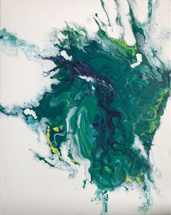 Fluid art/original painting/green painting