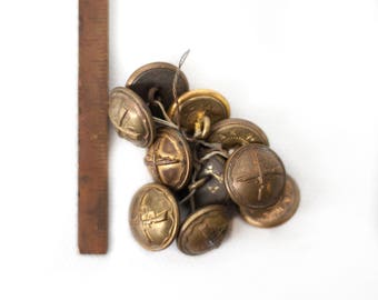 Lot De 20 Boutons Militaires Dorés - Diamètre 25 Mm, Métal, Style French Military