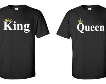 King and Queen with Gold Crown Adult Unisex sizes T-shirts,couple tee