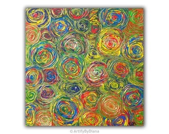 Circle of Life - Abstract Circles - Medium Acrylic Painting on Canvas - Geometric art - Original Handmade Painting - Contemporary Home Decor