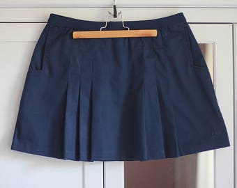 FILA Vintage Pleated Mini Skirt 1990s Navy Blue Classic School Look Retro Simple Minimalist Tennis Women Clothing / Large size