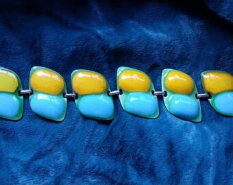 Kay Denning Mid-Century Modernist Enamel on Copper Bracelet signed