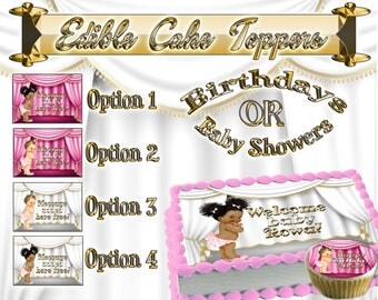 Little Princess edible cake topper -girl Baby shower or birthday vintage afro gingham Cupcakes pictures sugar wafer frosting paper images