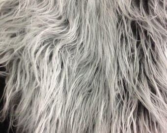 Gray-White Faux Long Pile Fur Fabric Toys Costumes Width 59" (150 cm)