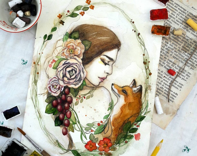 ORIGINAL watercolro painting, floral watercolor painting, romantic wall hanging, wall decor, wall art, girl painting, gift, Russian art