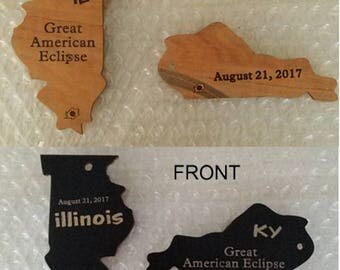 SOUVENIR Total Solar Eclipse Ornaments or Key Chain, Laser Engraved States... All States