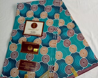 African Fabric by the Yard,turquoise blue and bronze african fabric, Quality African Print/ African Wax Fabric/ AfricanCotton Wax Fabric