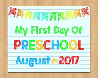 First Day of Preschool Sign - First Day of School Sign - Boy First Day Sign - 1st Day of School Photo Prop - Back to School - August 2017