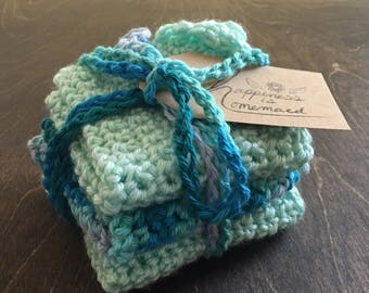 Handmade Crocheted Washcloths, Set of 3