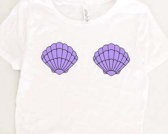 Mermaid Shell Boob shirt, Mermaid Crop Top, Mermaid Boob, I am a mermaid shirt, Mermaid Beach Shirt, Mermaids are real, Cute mermaid Top