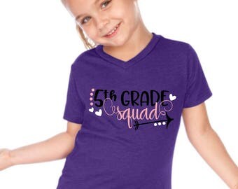 5th Fifth Grade Squad First Back to School Boy T-Shirt Tee Shirt First Day Girl Heart Pink