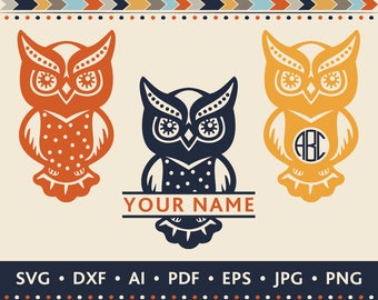 Owl SVG Owl Monogram SVG Cut File Owl Frames Svg Monogram Owl SVG Tribal Frame Svg Ethnic Svg Silhouette Cutting files Svg Dxf Jpg Png Eps