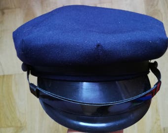 Vintage 80's Cap Hat/ Sailor Hat/ Mens Hat/ Dark Blue Hat/ Berets Hat