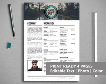 Professional resume template for Word & Photoshop | CV Template | Resume with Cover | Letter | A4 and US Letter | Instant Download. AG015