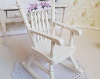 Dollhouse Miniatures,Doll house Miniatures,White rocking chair,Dollhouse furniture,Shabby Chic miniatures,Shabby chic furniture,12th scale