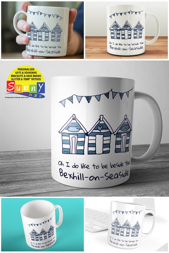 Beach Hut Mug Seaside Mug Nautical Mug Blue Coffee Mug