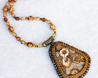 Autumn colours. Stomatolite stone pendant necklace.