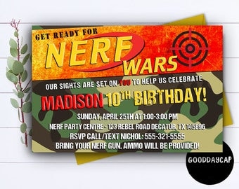 Nerf Party, Nerf Party Invitation, Nerf Invitation, Nerf Party Supplies, Nerf Party Printables, Nerf Birthday Party,Nerf Birthday Invitation