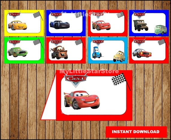 Cars Food labels Printable Cars Food tent cards Disney Cars