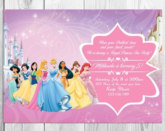 Disney Princesses Tea Party, Disney Princesses Tea Birthday, Disney Princesses Tea Invitation, Disney Princesses Tea Card