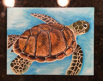 Hand painted Sea Turtle On Reclaimed Wood Panel