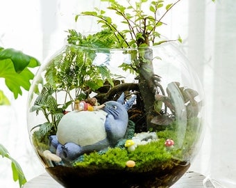 Set of 10 Girl Sit on Big Totoro Ladybugs Mushroom and Stone Miniature Fairy Garden Supplies Ghibli Figurines DIY Terrarium Accessories