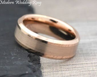 Rose Gold Tungsten Wedding Band Mens, Mens Rose Gold Wedding Band, Tungsten Carbide Rose Gold Ring, 8mm Rose Gold Tungsten Wedding Band