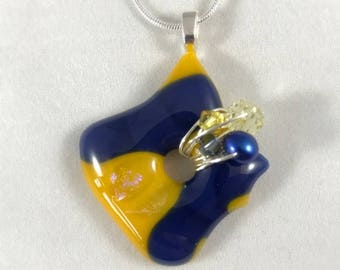 Yellow and Blue Fused Glass Pendant