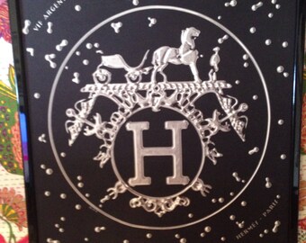 Framed Hermes silk scarf newsboy gavroche Hermès Paris box.