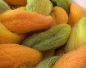 Polwarth/silk spinning fiber, combed top, "Squash Blossom"