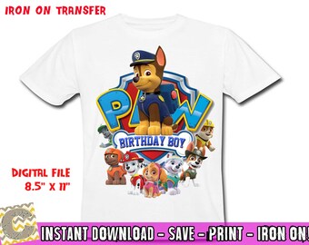 BOY , Paw Patrol Iron On Transfer , Boy Birthday Shirt DIY , Paw Patrol Boy Shirt DIY , Iron On Transfer , Instant Download , Digital File