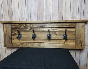 Rustic Coat Rack with Shelf, Modern Coat Rack, Towel Rack, 4 Hooks, Entryway Shelf