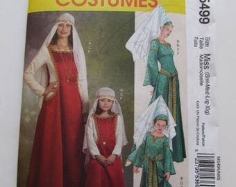 Medieval Dress, Renaissance Dress, Hat, Veil Adult Size McCall's M5498 - Uncut