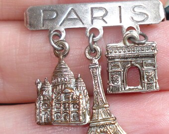 Vintage Art Deco Paris Souvenir Brooch. Eiffel Tower, Sacre Coeure, Arc de Triomphe. French Brooch France