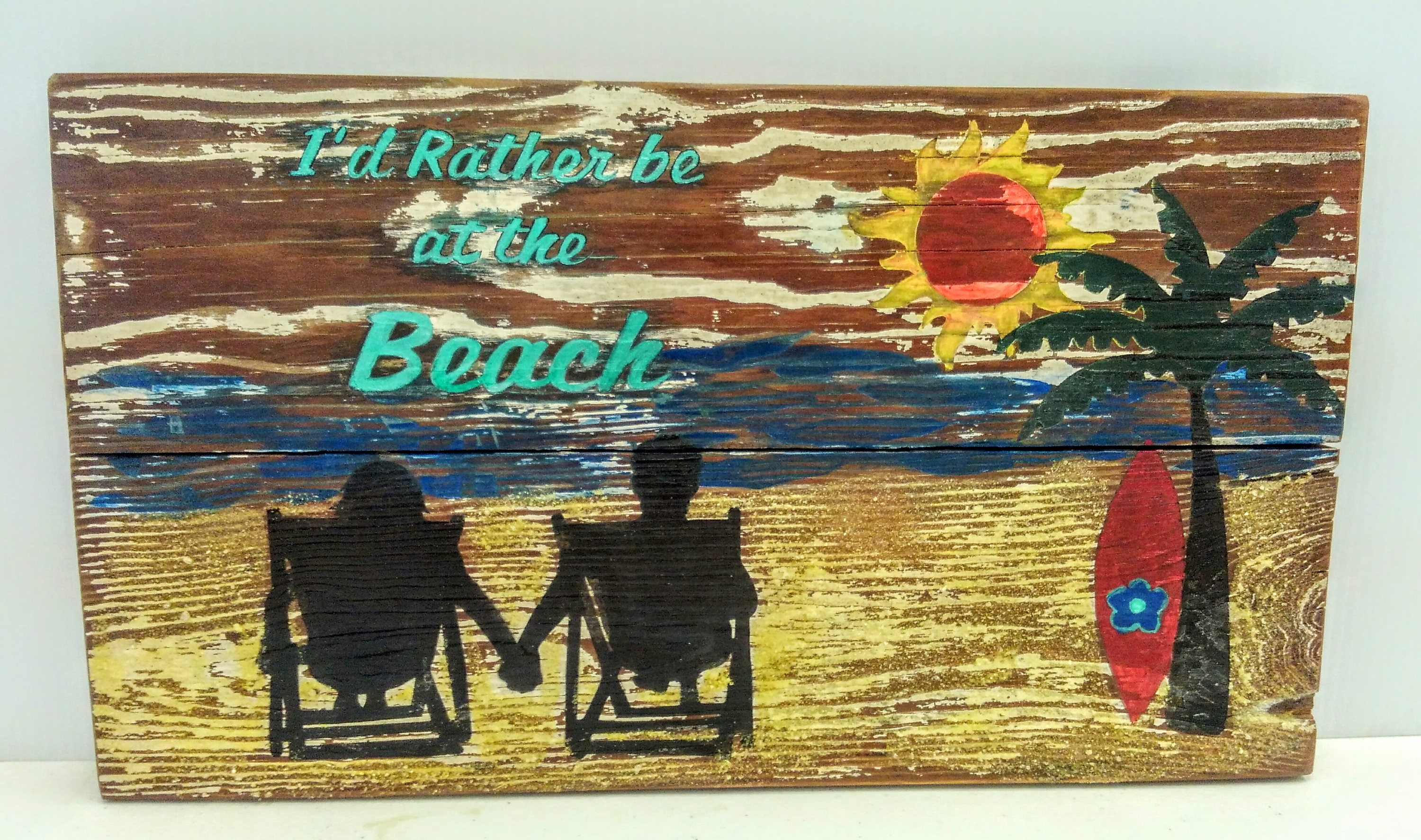 Hand Painted Laser Engraved I'd Rather Be at the Beach
