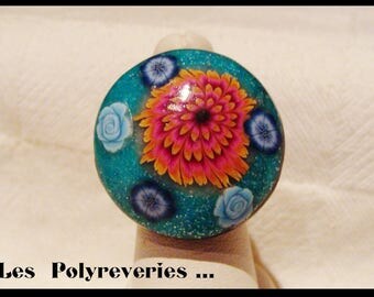 Flowers - polymer clay - unique hand - made ring