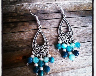 Earrings silver and blue glass beads