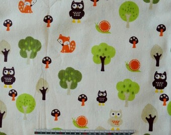 Vintage "OWL" pattern linen fabric