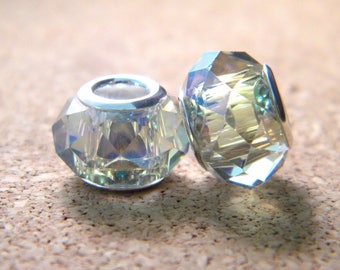 Pearl charm-European glass electroplate faceted 14 x 9 mm iridescent colors - C30