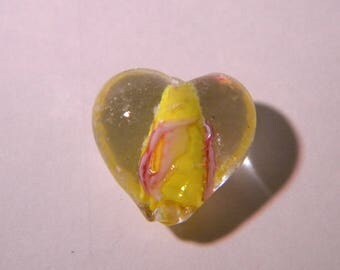 2 beads heart 15 mm - phorphorescente glass lampwork handmade hand-glow-yellow-PE300-6
