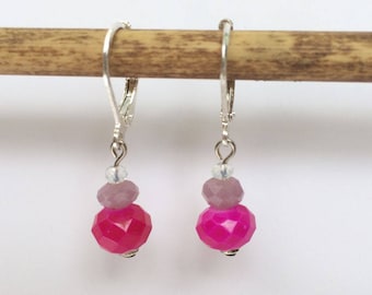 Pink faceted glass earrings