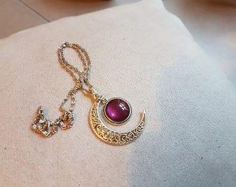 Burgundy silver Moon necklace