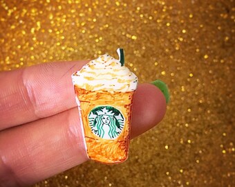 Starbucks Coffee Frappuccino Pin - Handmade - Shrink Plastic Brooch