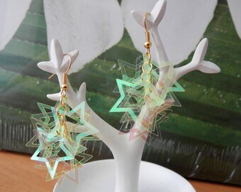 light starry brass coins neon earrings