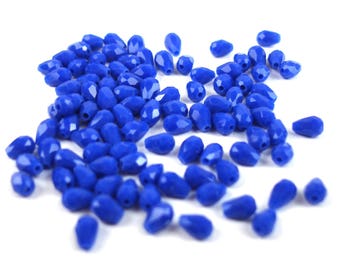 50 5 mm dark blue glass faceted drops