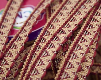 Stripe Maroon Beige Lurex silver 1.3 cm x 1 m