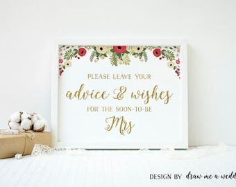 Christmas Bridal Shower Advice For The Bride , Christmas Bridal Shower Advice , Christmas Wedding Advice , Advice Sign, Printable - CH01