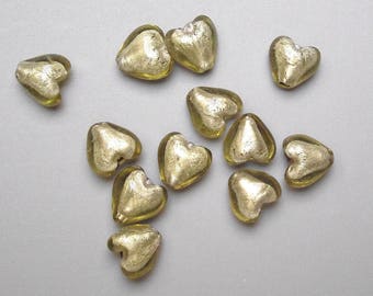 12 heart 12 mm lampwork glass beads.